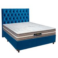 Cama + Box Azul E Colchão Molas Ensacadas Casal - Legriff Sankonfort + Cabeceira - 1