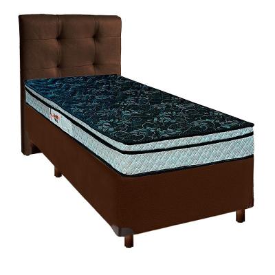Cama + Box Marrom E Colchão D28 Solteiro - Conforto Paropas + Cabeceira