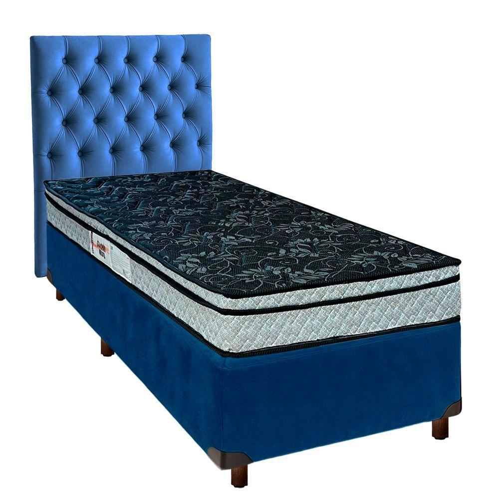 Cama + Box Azul E Colchão D28 Solteiro - Conforto Paropas + Cabeceira - 1