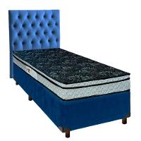 Cama + Box Azul E Colchão D28 Solteiro - Conforto Paropas + Cabeceira - 1