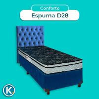 Cama + Box Azul E Colchão D28 Solteiro - Conforto Paropas + Cabeceira