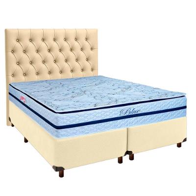Cama + Box Bege E Colchão Molas Ensacadas Queen - Blue Paropas + Cabeceira