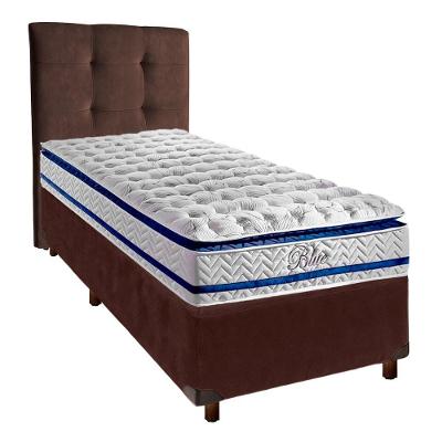 Cama + Box Marrom E Colchão Molas Ensacadas Solteiro - Blue Paropas + Cabeceira