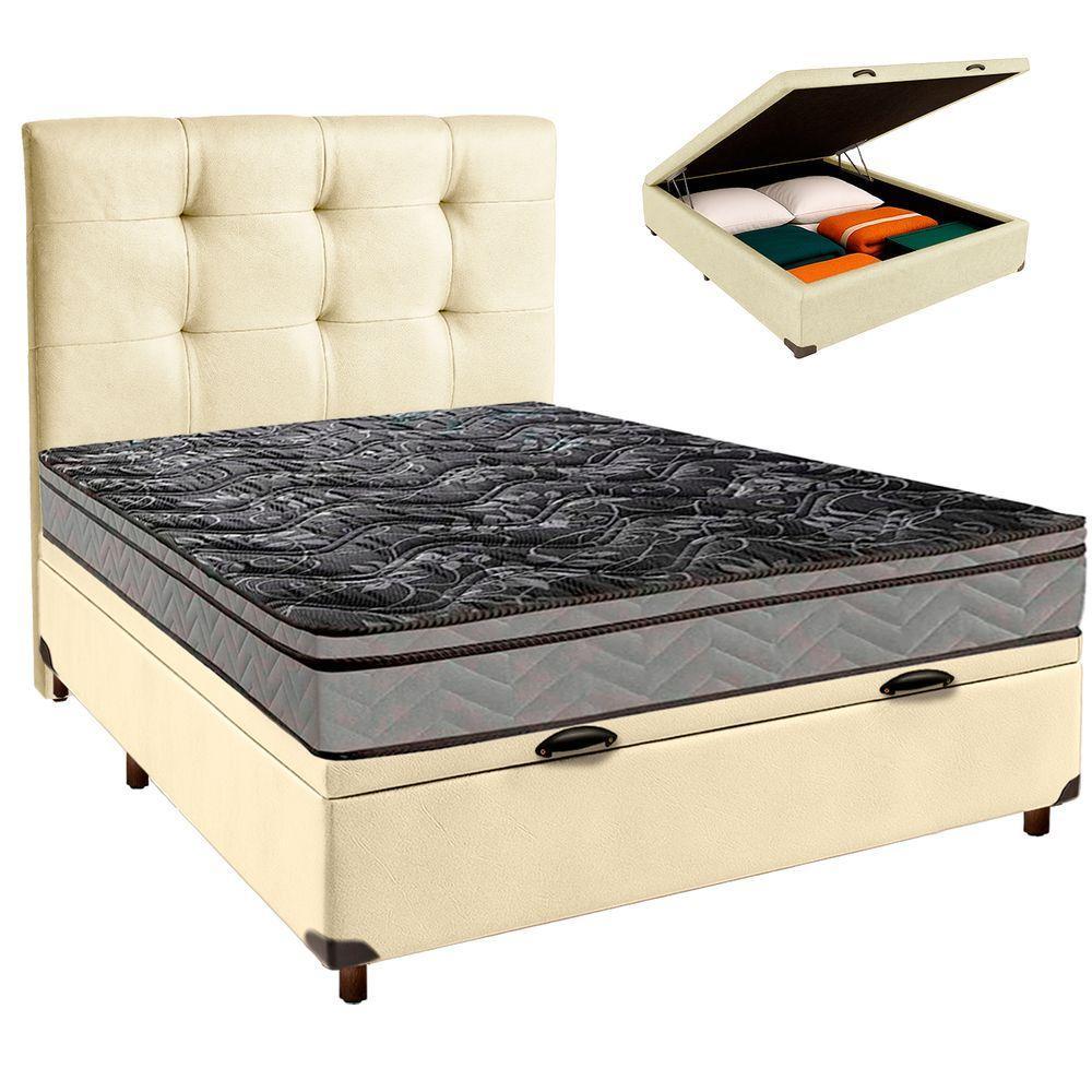 Cama Box Bau + Colchão Casal D28 Conforto Paropas + Cabeceira Estofada - 1