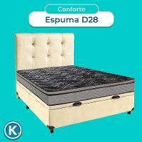 Cama Box Bau + Colchão Casal D28 Conforto Paropas + Cabeceira Estofada