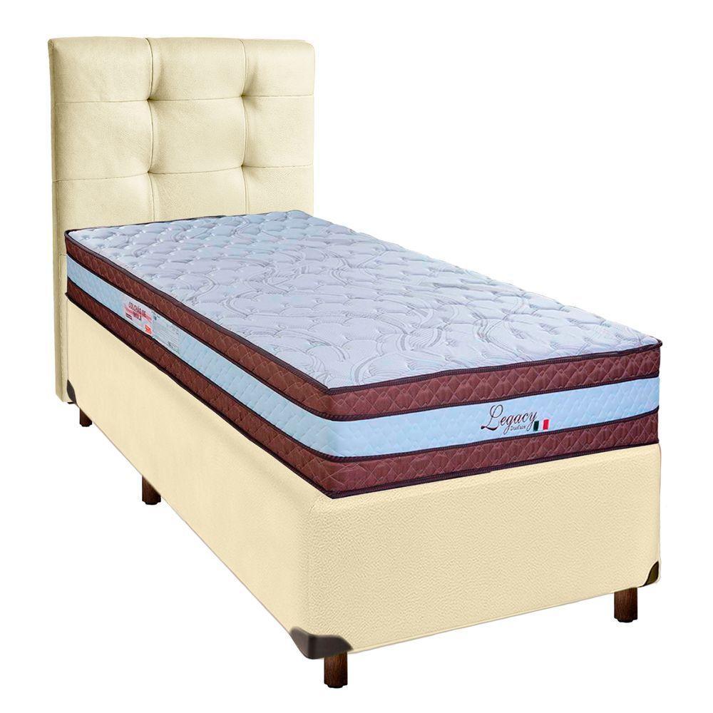 Cama Box + Colchão Solteiro Molas Ensacadas Legaccy Paropas + Cabeceira Estofada - 1