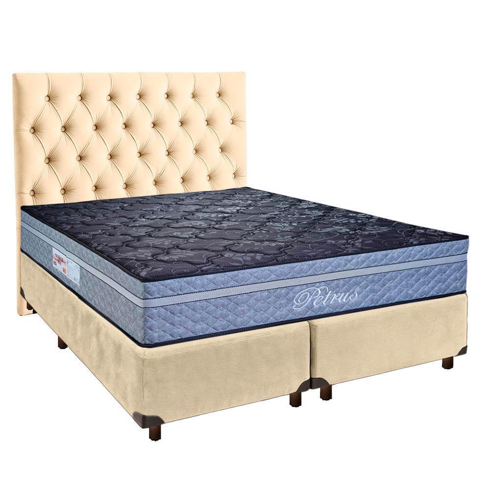 Cama Box + Colchão Queen Molas Ensacadas Petrus Paropas + Cabeceira Estofada - 1