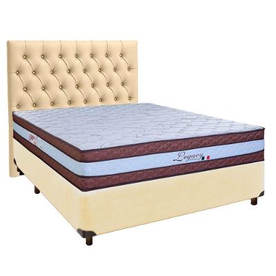 Cama + Box Bege E Colchão Molas Ensacadas Casal - Legaccy Paropas + Cabeceira