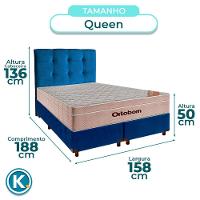Cama + Box Azul E Colchão Ortobom Molas Ensacadas Queen - Airtech + Cabeceira - 3