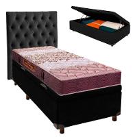 Cama + Bau Preto E Colchão D26 Solteiro - Ortophedic Sankonfort + Cabeceira - 1