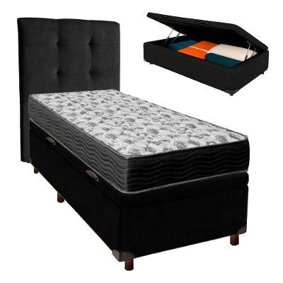 Cama + Bau Preto E Colchão Ortobom D33 Solteiro - Iso100 + Cabeceira
