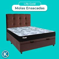 Kit Cabeceira + Cama Box Bau + Colchão Casal Molas Ensacadas Life Gold Paropas