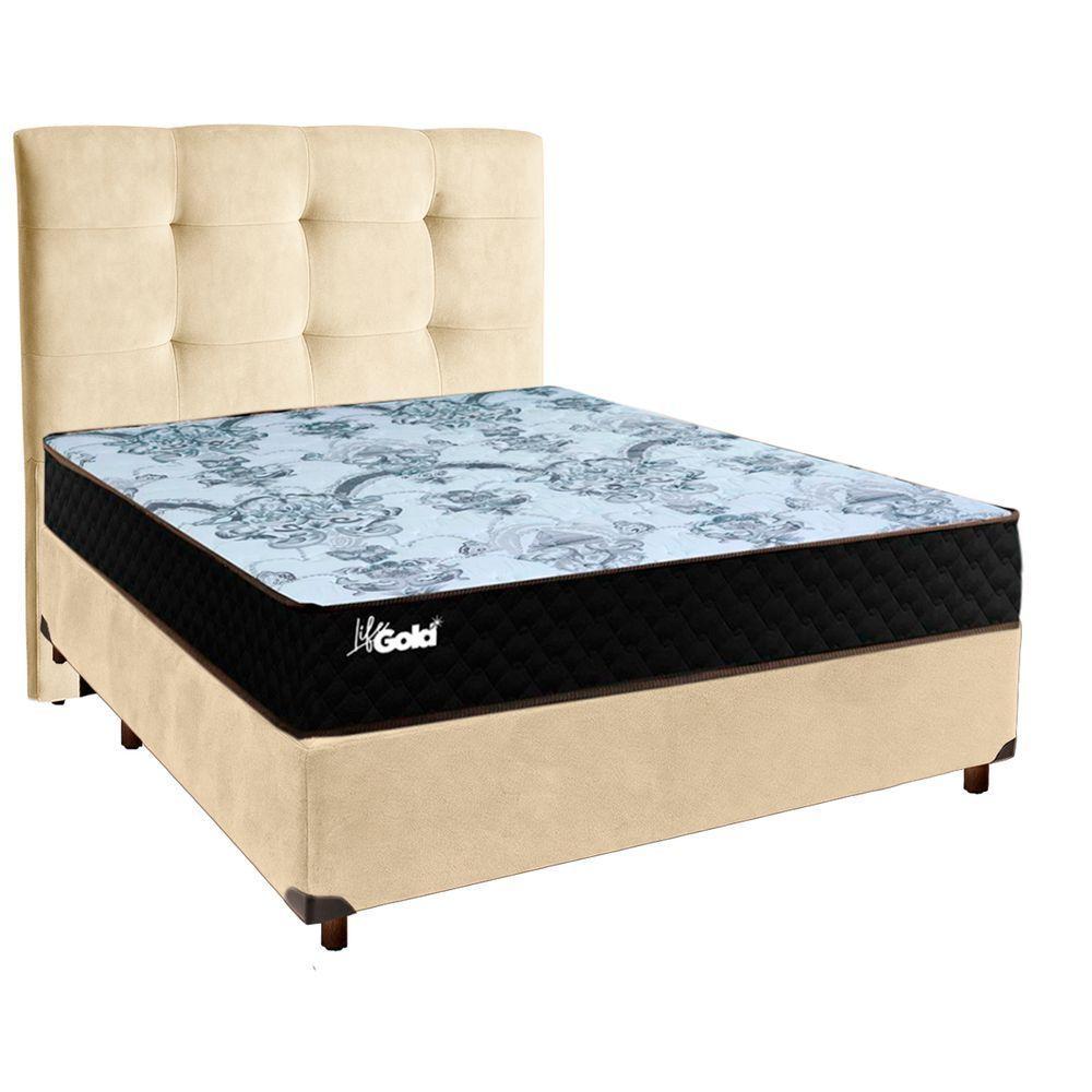 Cama + Box Perola E Colchão Molas Ensacadas Casal - Life Gold Paropas + Cabeceira - 1