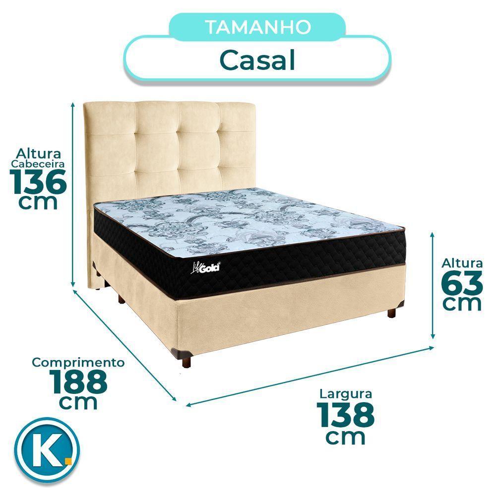 Cama + Box Perola E Colchão Molas Ensacadas Casal - Life Gold Paropas + Cabeceira - 3