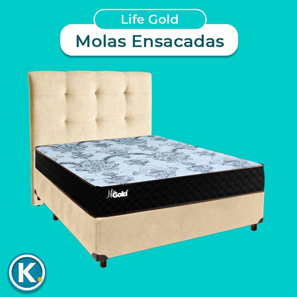 Cama + Box Perola E Colchão Molas Ensacadas Casal - Life Gold Paropas + Cabeceira - 4