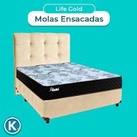 Cama + Box Perola E Colchão Molas Ensacadas Casal - Life Gold Paropas + Cabeceira