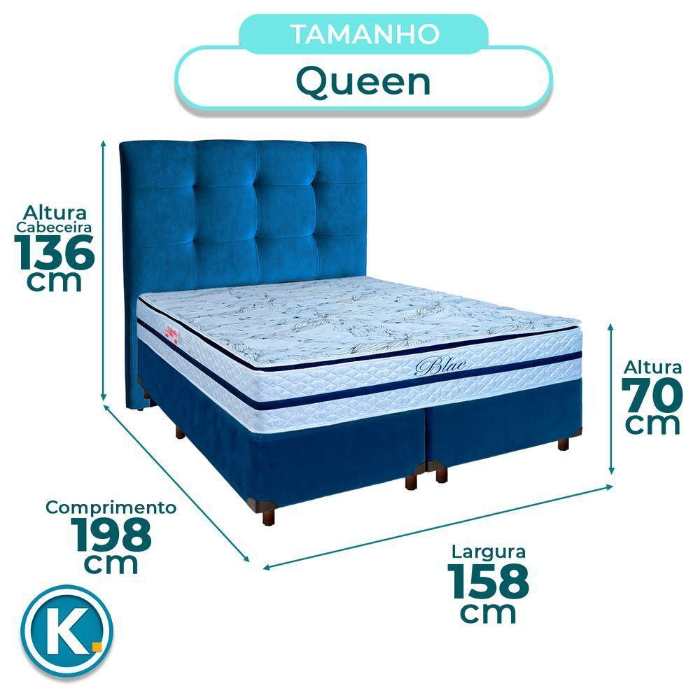 Cama + Box Azul E Colchão Molas Ensacadas Queen - Blue Paropas + Cabeceira - 3