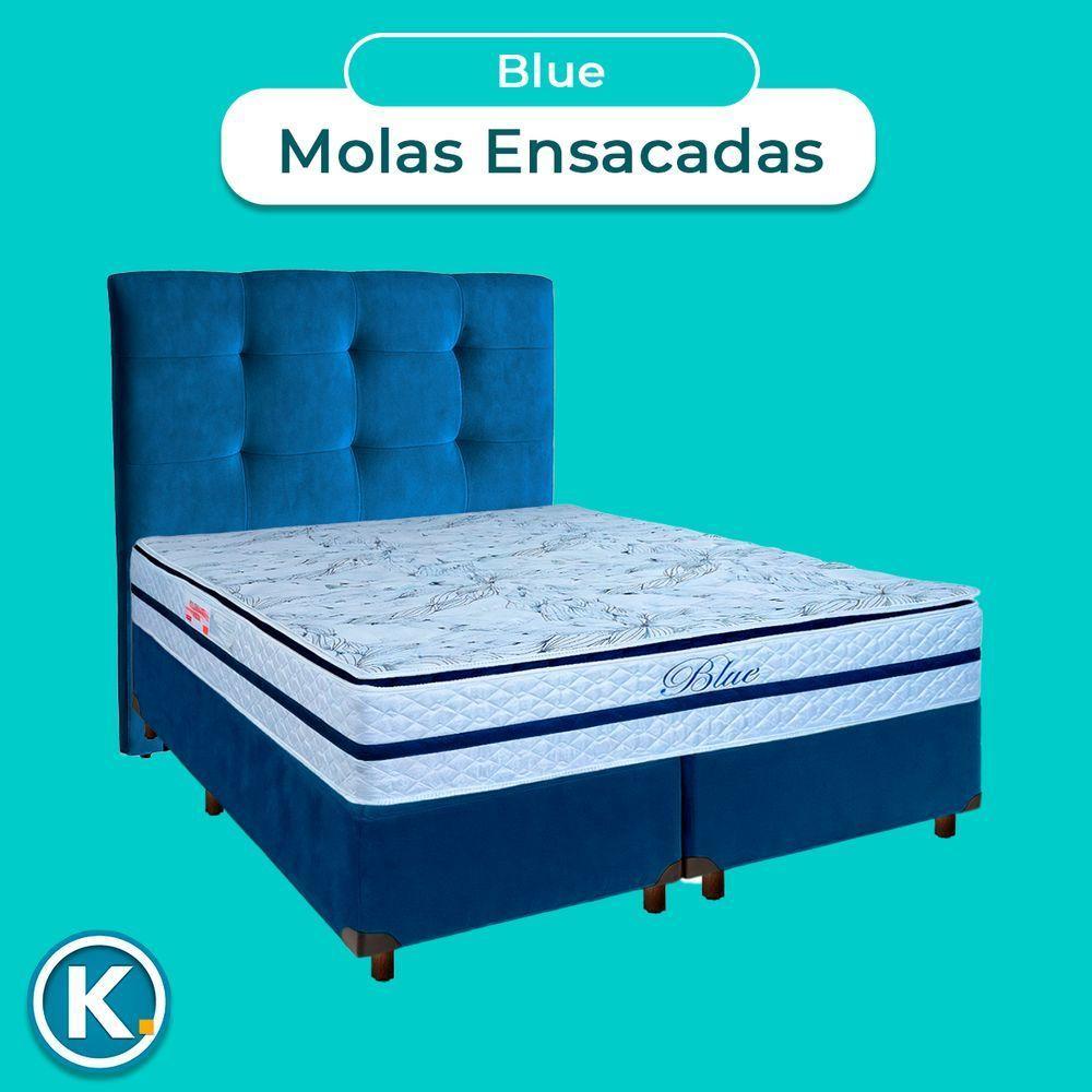 Cama + Box Azul E Colchão Molas Ensacadas Queen - Blue Paropas + Cabeceira - 4