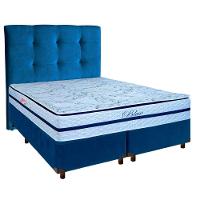 Cama + Box Azul E Colchão Molas Ensacadas Queen - Blue Paropas + Cabeceira - 1