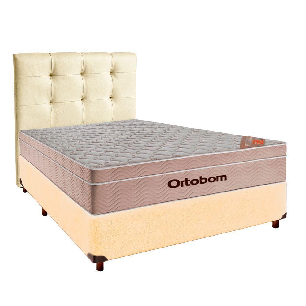Cama + Box Bege E Colchão Ortobom Molas Ensacadas Casal - Airtech + Cabeceira - 1