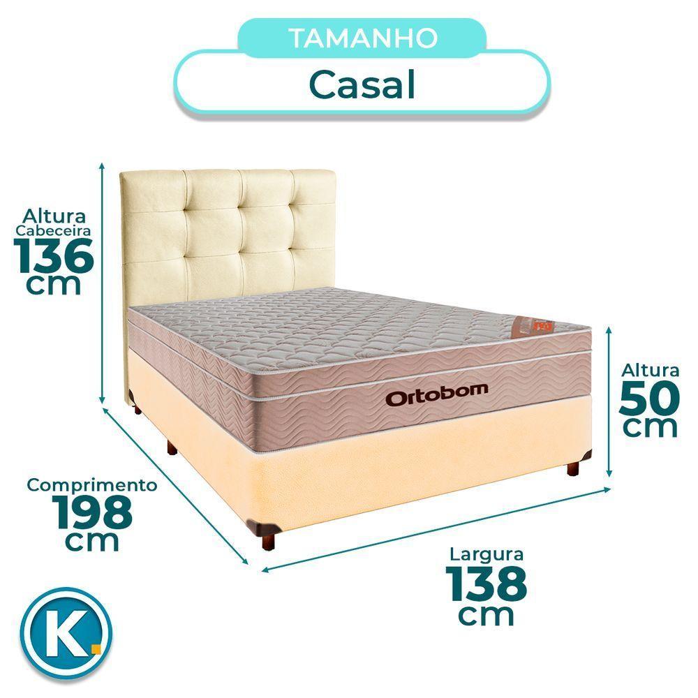 Cama + Box Bege E Colchão Ortobom Molas Ensacadas Casal - Airtech + Cabeceira - 3