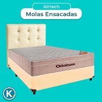 Cama + Box Bege E Colchão Ortobom Molas Ensacadas Casal - Airtech + Cabeceira