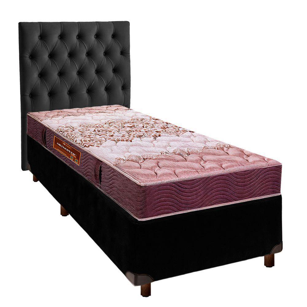 Cama + Box Preto E Colchão D26 Solteiro - Ortophedic Sankonfort + Cabeceira - 1