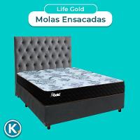 Cama + Box Cinza E Colchão Molas Ensacadas Casal - Life Gold Paropas + Cabeceira