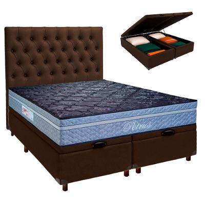 Cama + Bau Blindado E Colchão Molas Ensacadas Casal - Petrus Paropas + Cabeceira