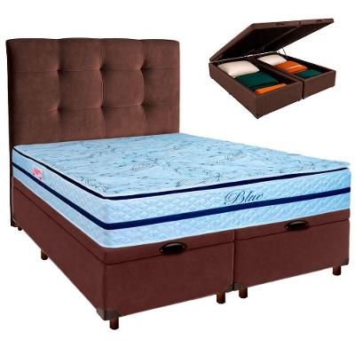 Cama + Bau Blindado E Colchão Molas Ensacadas Queen - Blue Paropas + Cabeceira