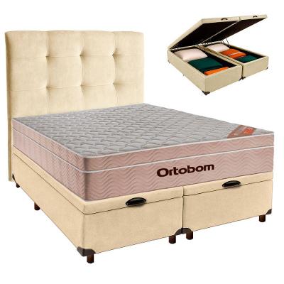 Cama + Bau Blindado E Colchão Ortobom Molas Ensacadas Queen - Airtech + Cabeceira