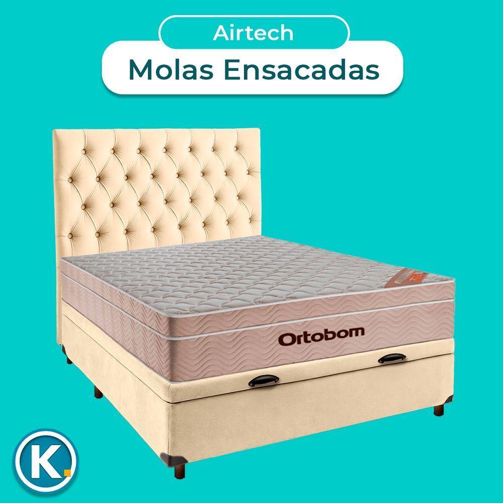 Cama + Bau Blindado E Colchão Ortobom Molas Ensacadas Casal - Airtech + Cabeceira - 4