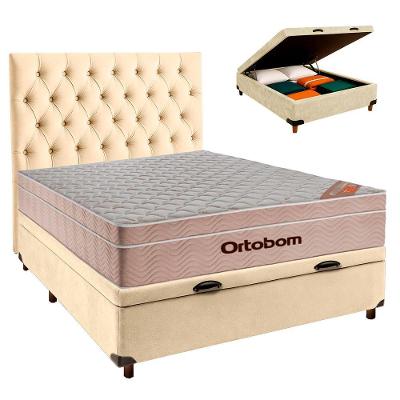 Cama + Bau Blindado E Colchão Ortobom Molas Ensacadas Casal - Airtech + Cabeceira