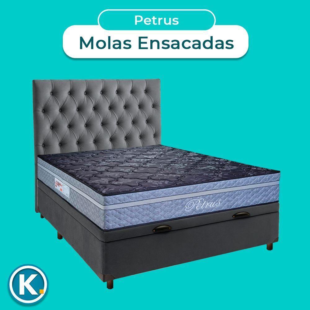 Cama + Bau Cinza E Colchão Molas Ensacadas Casal - Petrus Paropas + Cabeceira - 5