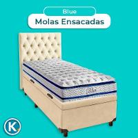 Cama + Bau Blindado E Colchão Molas Ensacadas Solteiro - Blue Paropas + Cabeceira