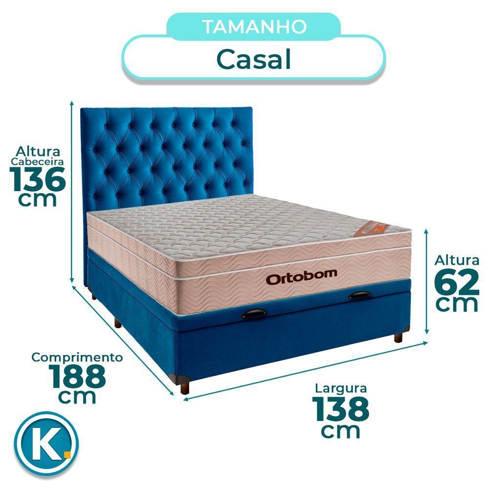 Cama + Bau Azul E Colchão Ortobom Molas Ensacadas Casal - Airtech + Cabeceira - 3