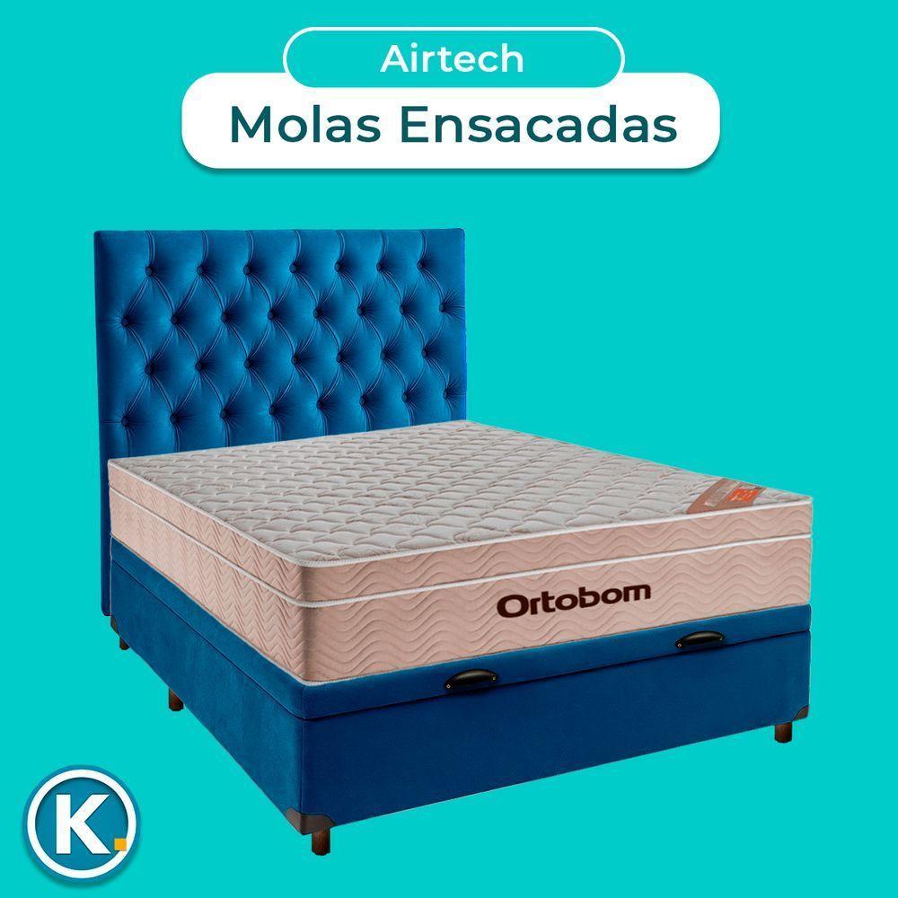 Cama + Bau Azul E Colchão Ortobom Molas Ensacadas Casal - Airtech + Cabeceira - 4