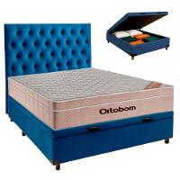Cama + Bau Azul E Colchão Ortobom Molas Ensacadas Casal - Airtech + Cabeceira - 1