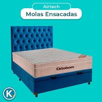 Cama + Bau Azul E Colchão Ortobom Molas Ensacadas Casal - Airtech + Cabeceira