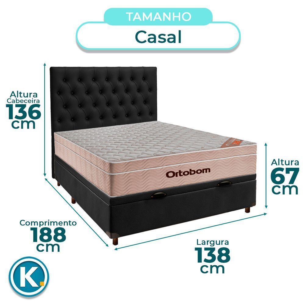 Cama + Bau Blindado E Colchão Ortobom Molas Ensacadas Casal - Airtech + Cabeceira - 3