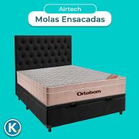 Cama + Bau Blindado E Colchão Ortobom Molas Ensacadas Casal - Airtech + Cabeceira