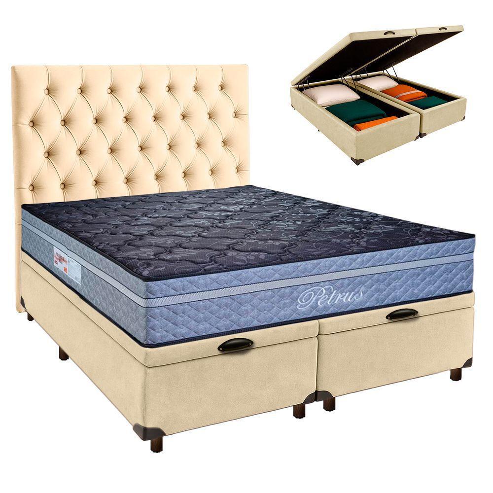 Cama + Bau Blindado E Colchão Molas Ensacadas Queen - Petrus Paropas + Cabeceira - 1