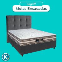 Cama + Box Cinza E Colchão Molas Ensacadas Casal - Legriff Sankonfort + Cabeceira