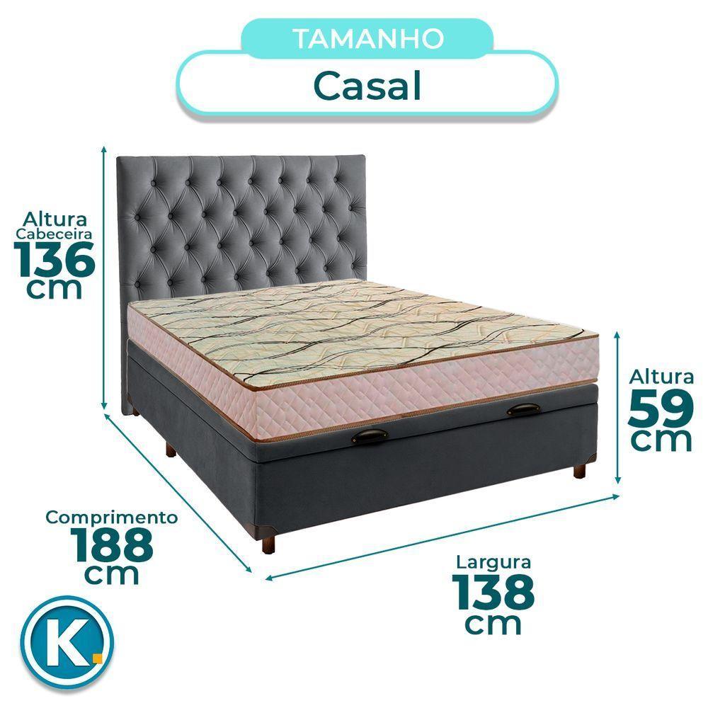 Cama + Bau Cinza E Colchão D33 Casal - Maxsono Paropas + Cabeceira - 3