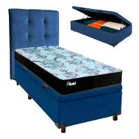 Cama + Bau Azul E Colchão Molas Ensacadas Solteiro - Life Gold Paropas + Cabeceira - 1