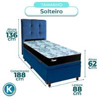 Cama + Bau Azul E Colchão Molas Ensacadas Solteiro - Life Gold Paropas + Cabeceira - 3