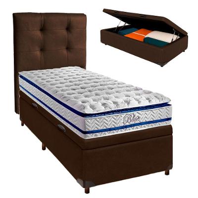 Cama + Bau Marrom E Colchão Molas Ensacadas Solteiro - Blue Paropas + Cabeceira