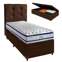 Cama + Bau Marrom E Colchão Molas Ensacadas Solteiro - Blue Paropas + Cabeceira - 1