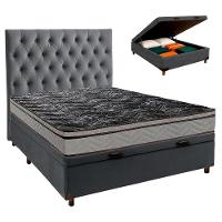 Cama Box Bau + Colchão Casal D28 Conforto Paropas + Cabeceira Estofada - 1