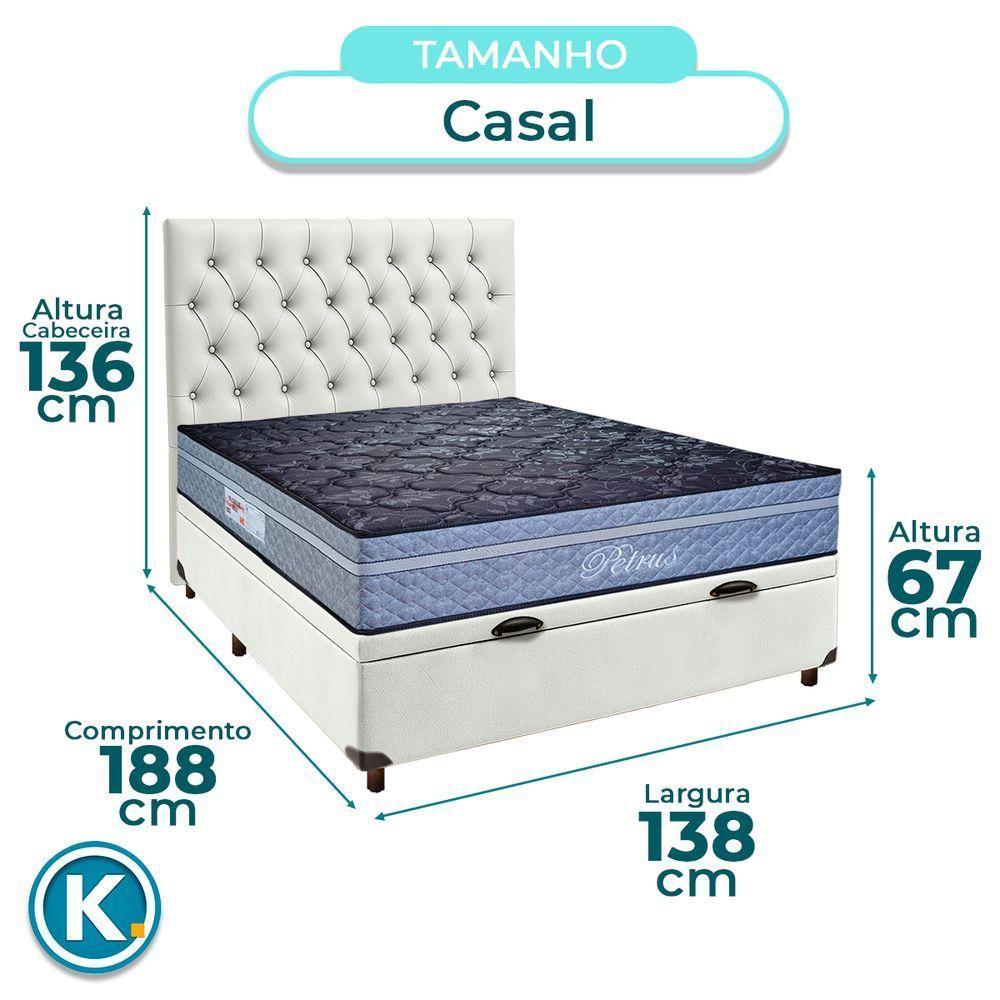 Cama + Bau Branco E Colchão Molas Ensacadas Casal - Petrus Paropas + Cabeceira - 3
